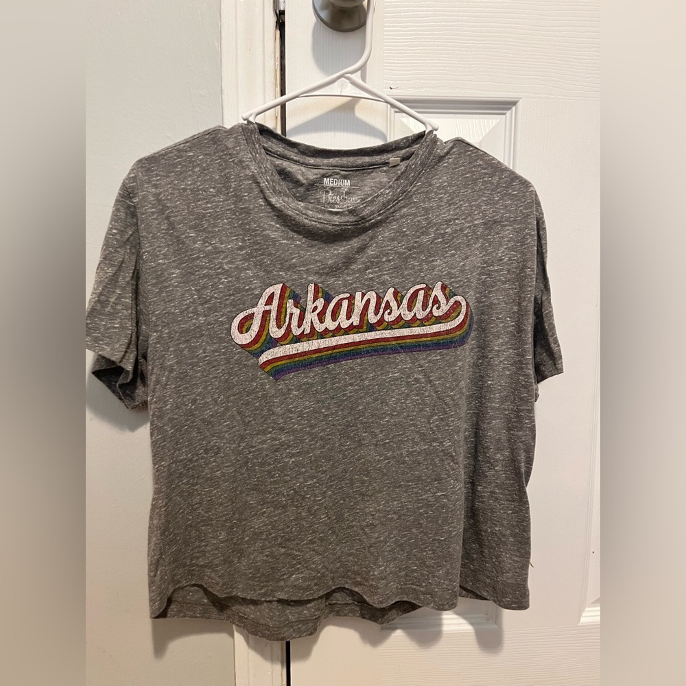 Gray Arkansas Graphic Crop Top